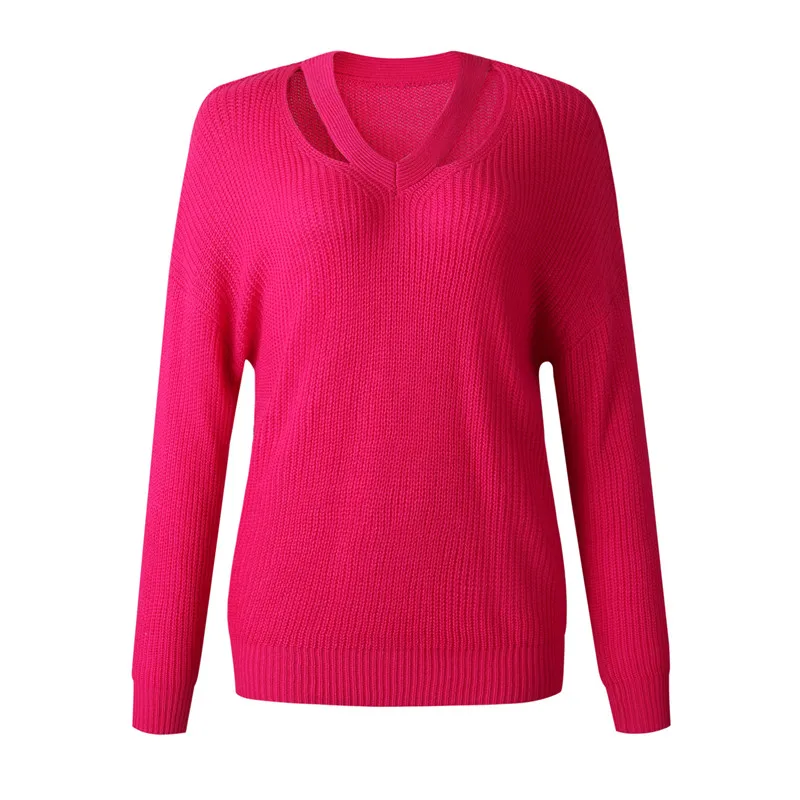 

Women's Casual Autumn&winter Long-sleeved V-neck Hollow Knitting Sexy Loose Slim Basis Sweater 2020 Elegant Women Pullover Tops