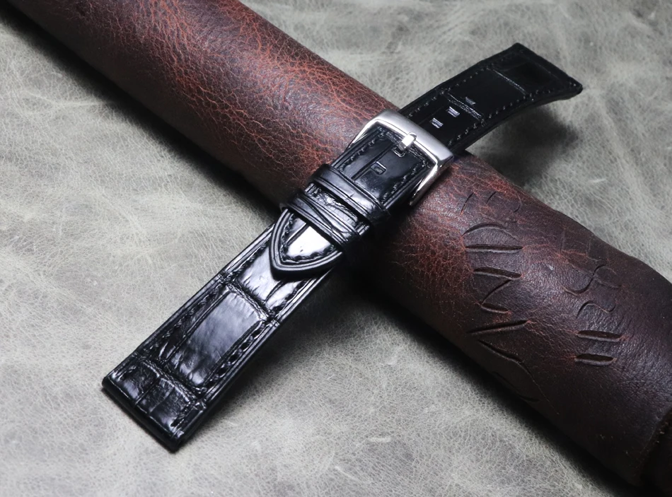 18 19 20mm High-end Handmade Watch band high quality Business Black Strap Genuine Crocodile leather Bracelet alligator Wristband