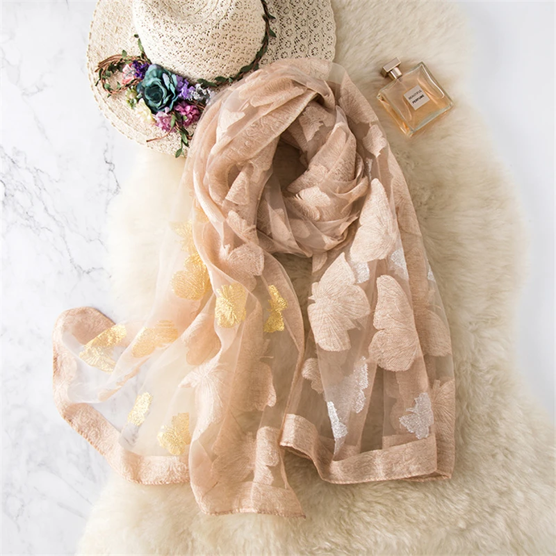 

Women Luxury Brand Silk-Like Scarf Shawls Floral Embroidery Lady Pashmina Neck Hijab Foulard Wraps Bufanda Winter Warm Scarves