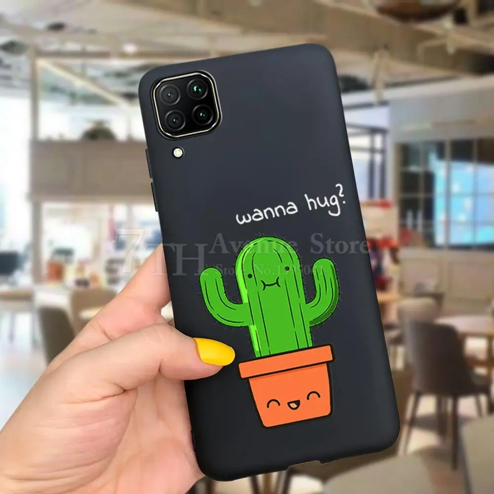 Lovely Cactus Phone Case For Huawei P40 Lite P40Lite E Soft Silicone Cover P 40 Black Color Cases | Мобильные телефоны и