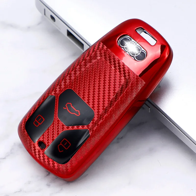 

TPU Electroplating Car Key Cover for New Audi Car Key Protective Shell Carbon Fiber Soft Rubber Protective Cover