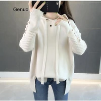 casual hooded sweater 2020 new autumn winter korean style women loose solid button knitwear female pullover sweater sueter