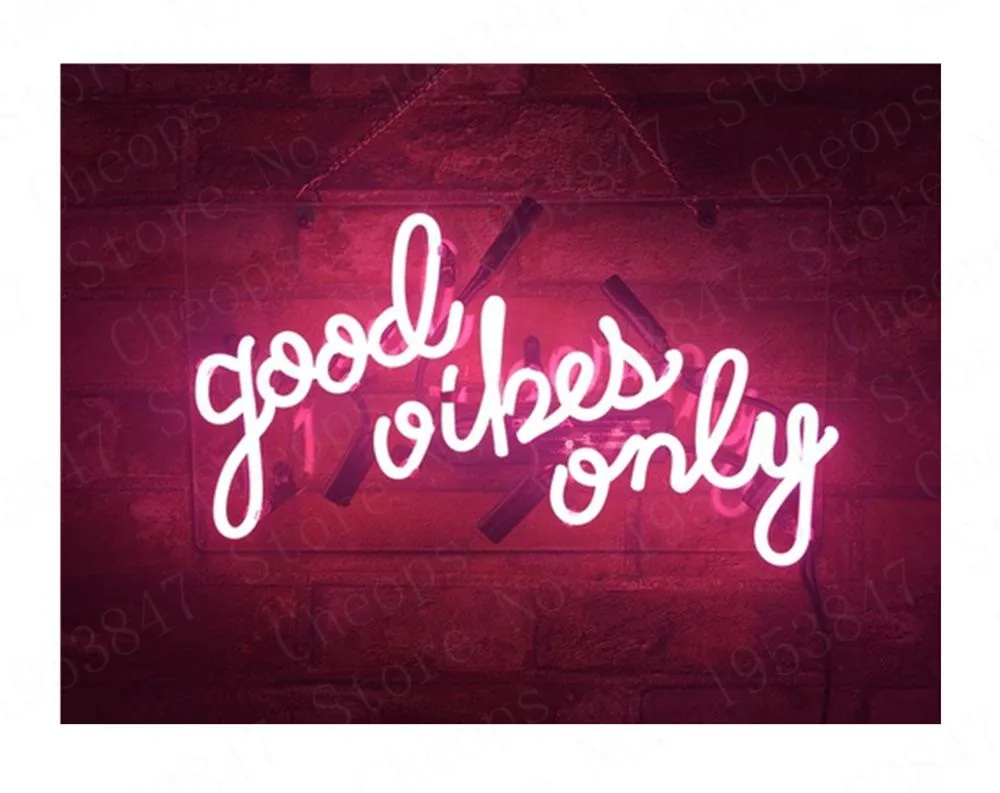 

Good Vibes Only Pink Neon Signs Real Glass Tube Beer Bar Pub Homeroom Decorative Girlsroom Party Decor handcraft Sign 14"*9"