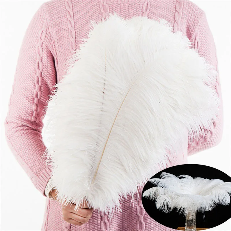 Перо страусиное пушистое элегантное бело-Черное Красное для украшения дома