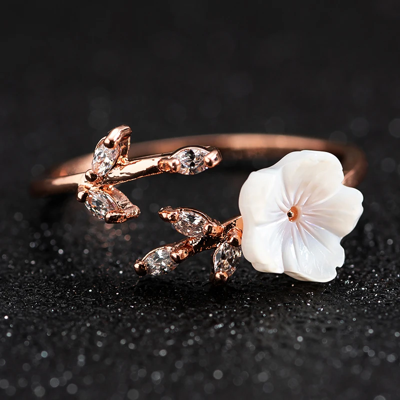 Трендовое розовое золото Открытое кольцо цветы кристалл свадебные кольца для