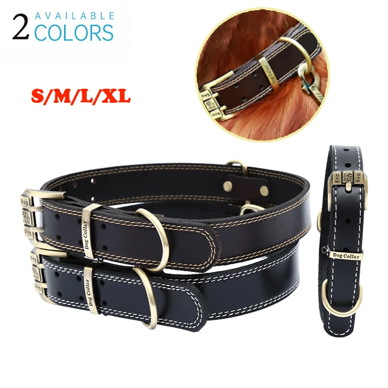 

2022 Pet Collar Leather Material Strong Durable Large Medium Small Dogs Labrador Husky Teddy Collar Pet Supplies Collar Perro