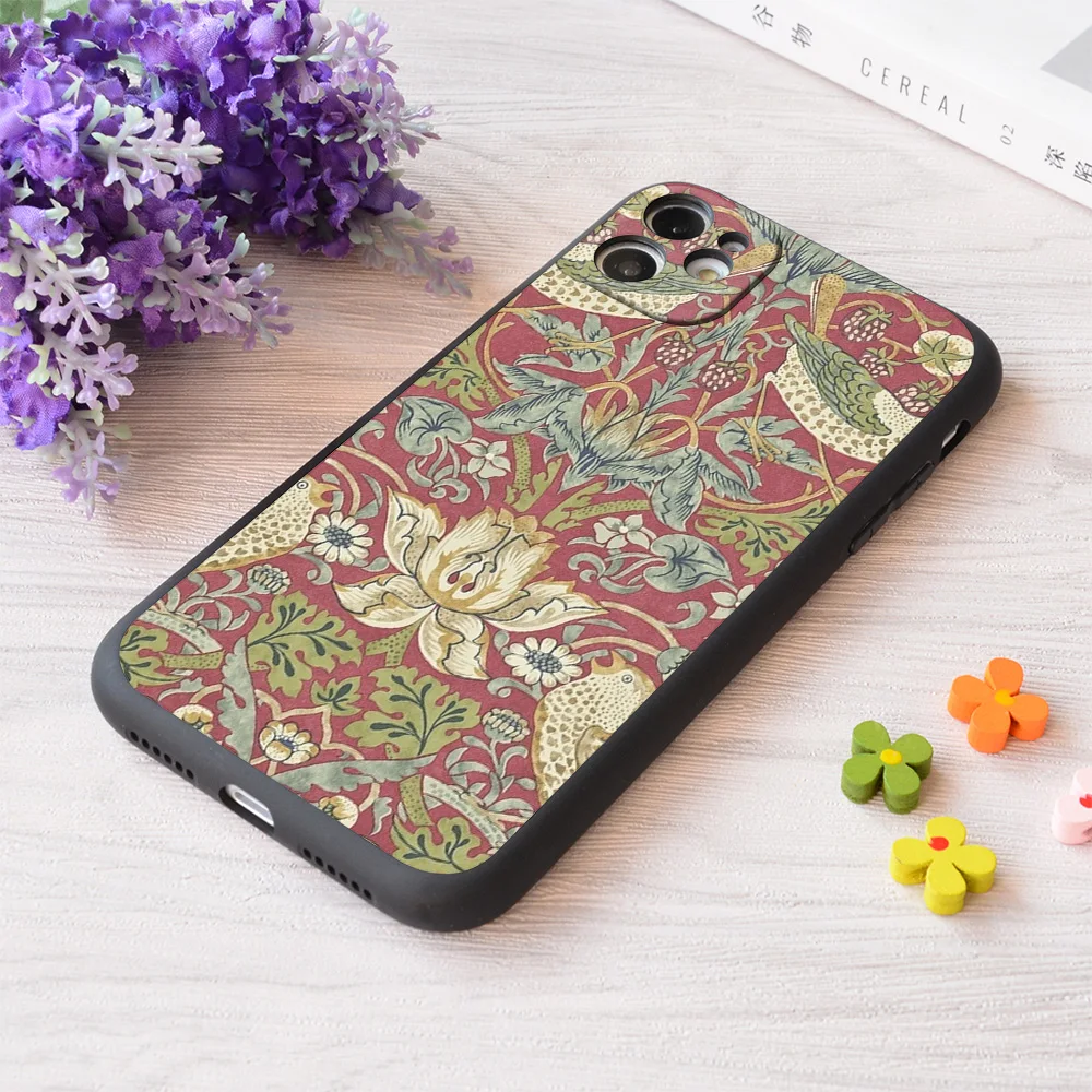 

For iPhone William Morris Strawberry Thief Red Print Soft Matt Apple Case