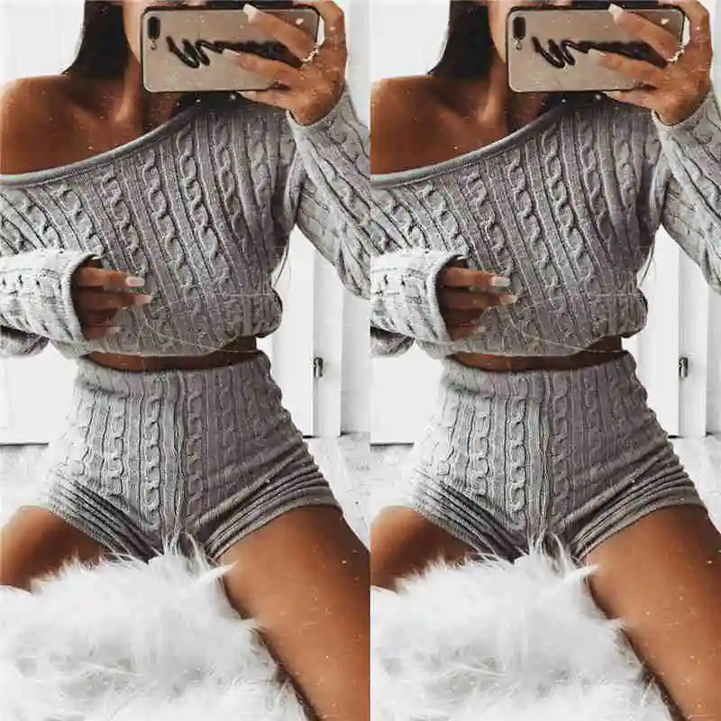 Женский трикотажный комплект из двух предметов укороченный топ с длинным