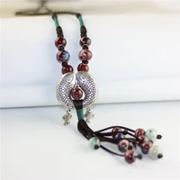 fashion retro fish ceramic beads tassel necklace pendant for women wholesale ethnic sweater chain high quality