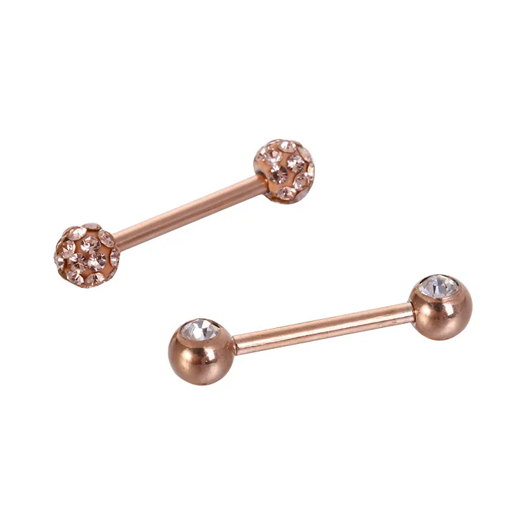 Кольцо для пирсинга из хирургической стали с кристаллами цвета розового золота 14