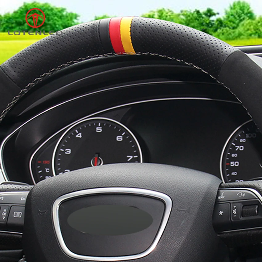 

Black Genuine Leather Suede DIY Car Steering Wheel Cover For Audi A6 (C7) 2012-2016 Q3 2013-2017 Q5 2013-2017 Q7 2012-2015