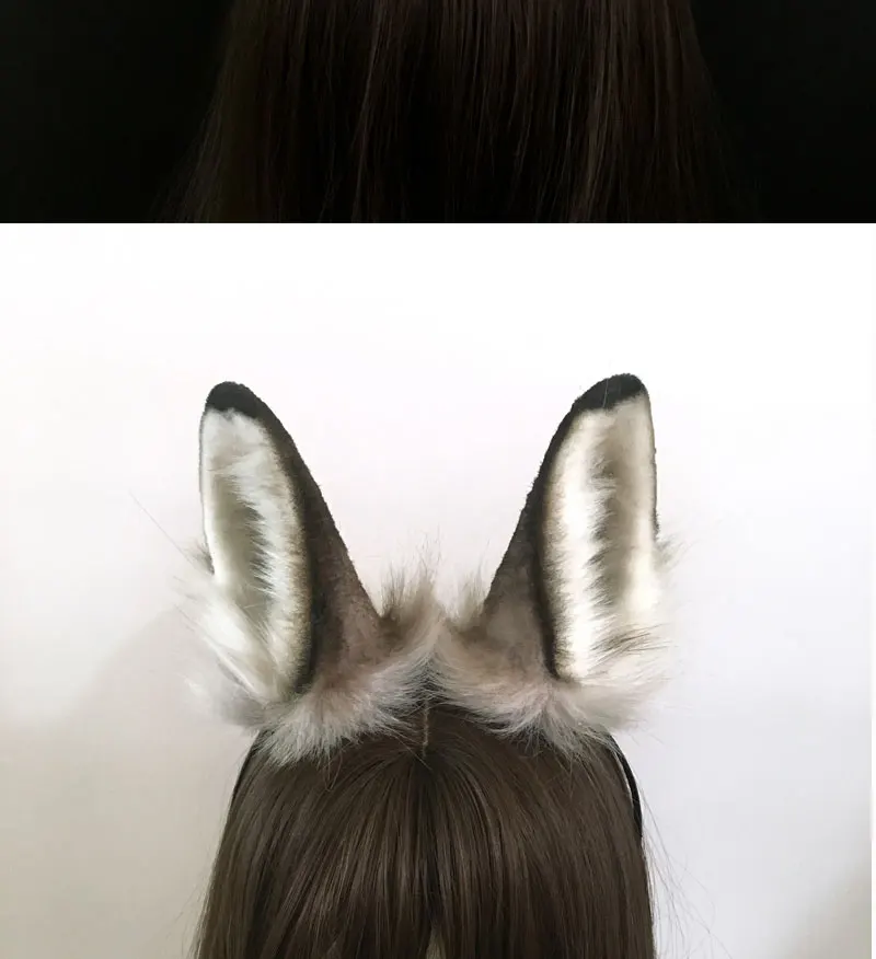 

Arctic Rabbit Ears Simulation Animal Ear Handmade KC Headband Lolita with Cat Ear Hair Accessories Anime Cosplay Masquerade prop