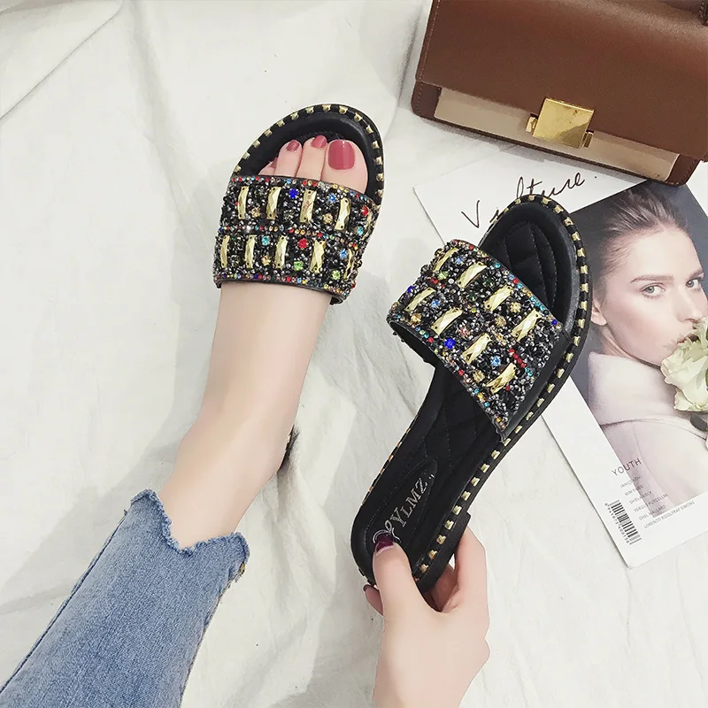 

Rhinestone Slippers Women Slides Flats Women Summer Beach Flip Flops Sandals Women Shoes Slippers Casual Shoes Sandalias Mujer