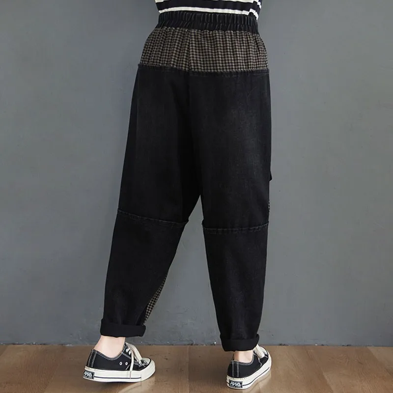 

Women Vintage Loose Casual Jeans New 2021 Spring Boyfriend Style Patchwork Color Female High Waist Denim Harem Pants S3259