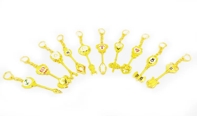 

Anime Fairy Tail Metal Key Chains Cosplay Accessories of Constellation Magister Lucy's Zodiac Aries Gemini Sagittarius Leo
