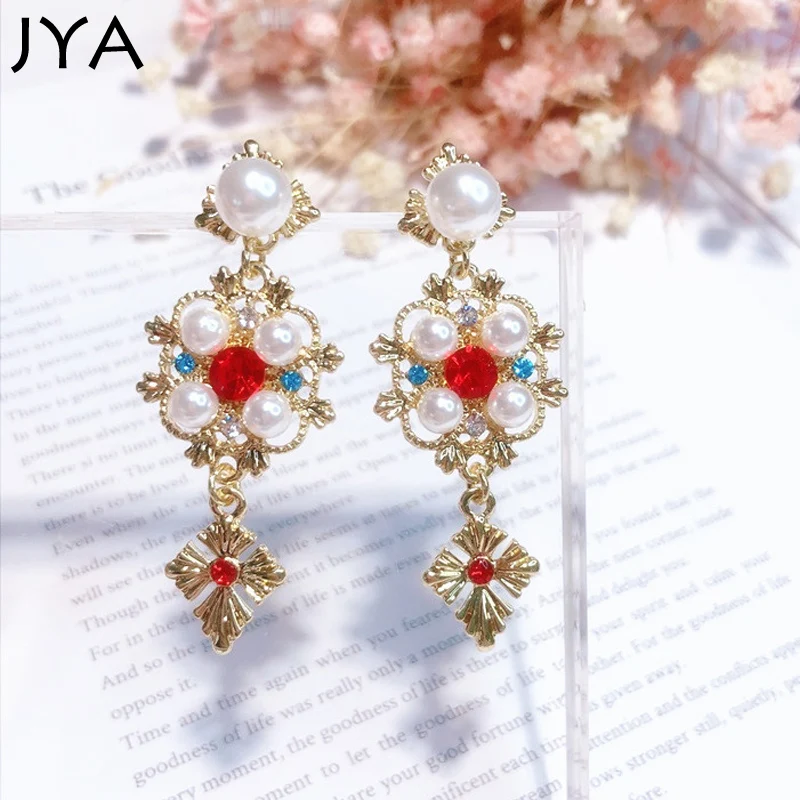 Cpop Винтажные серьги с жемчугом красные и синие красивым камнем для женщин