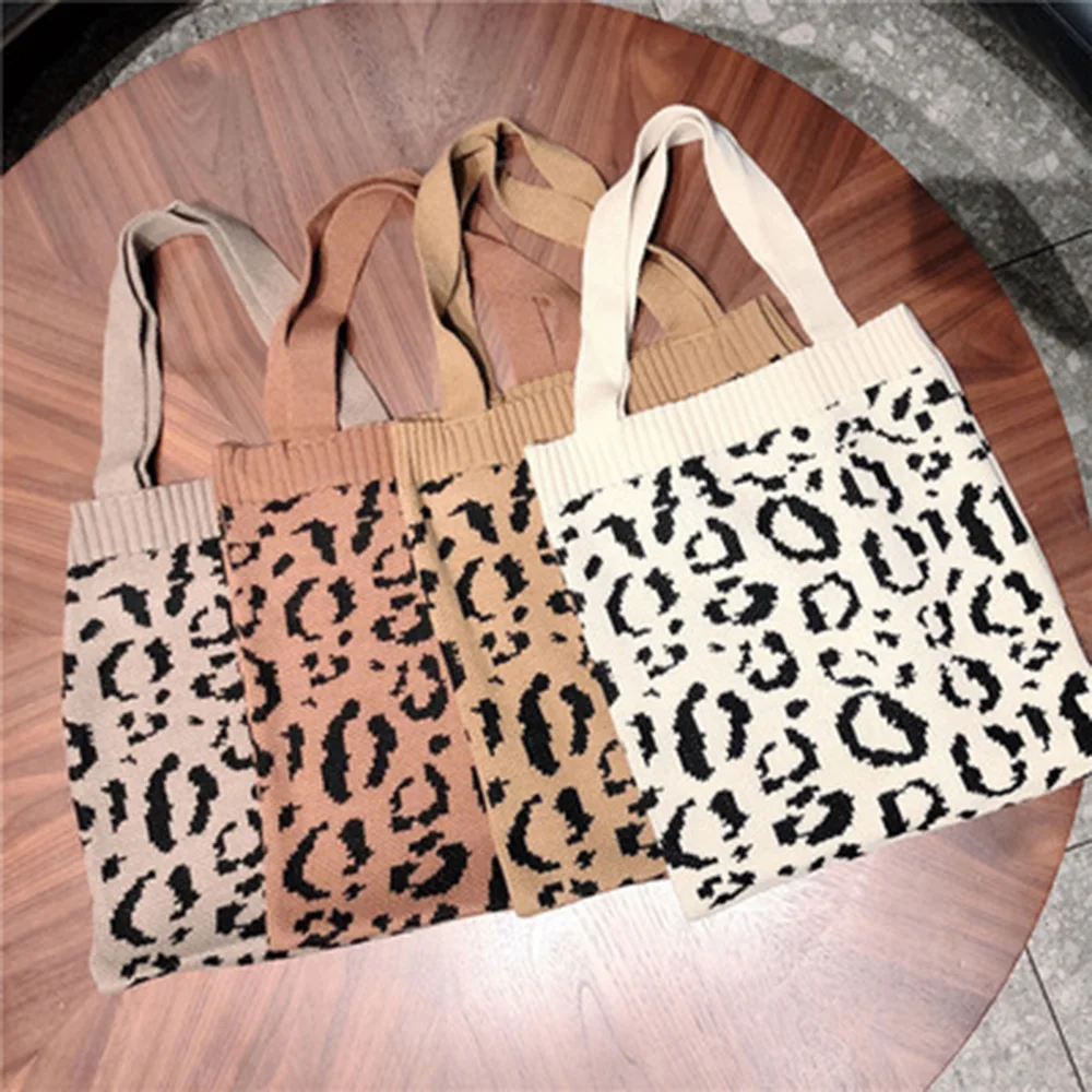 

Women Knitting Gypsy Bohemian Boho Chic Leopard Tote Bag Women Fashion Large-capacity Canvas New Ins Shoulder Bags A87562