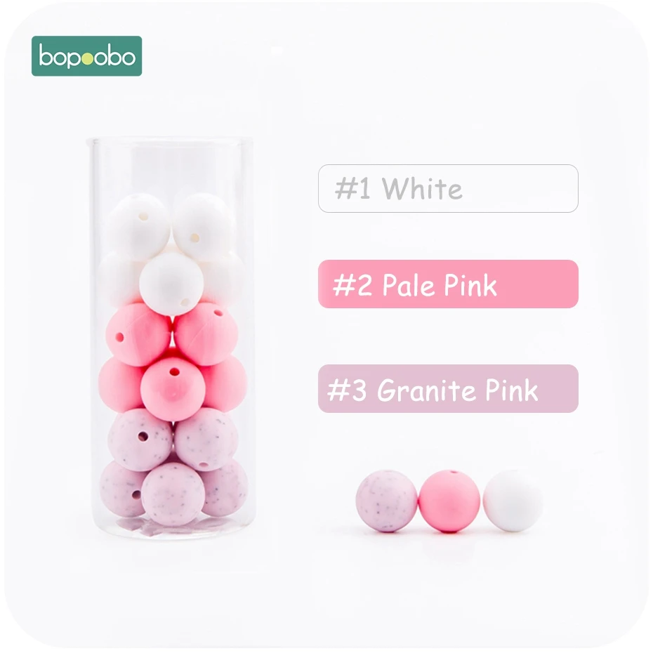 Pink Granite Bopoobo 15 мм 30 шт 4-6 месяцев силиконовый бисер ребенок Прорезывание Зубов Бусины безопасные и натуральные Экологичные нетоксичные не BPA Силиконовые Бусины - Цвет: Pink Granite