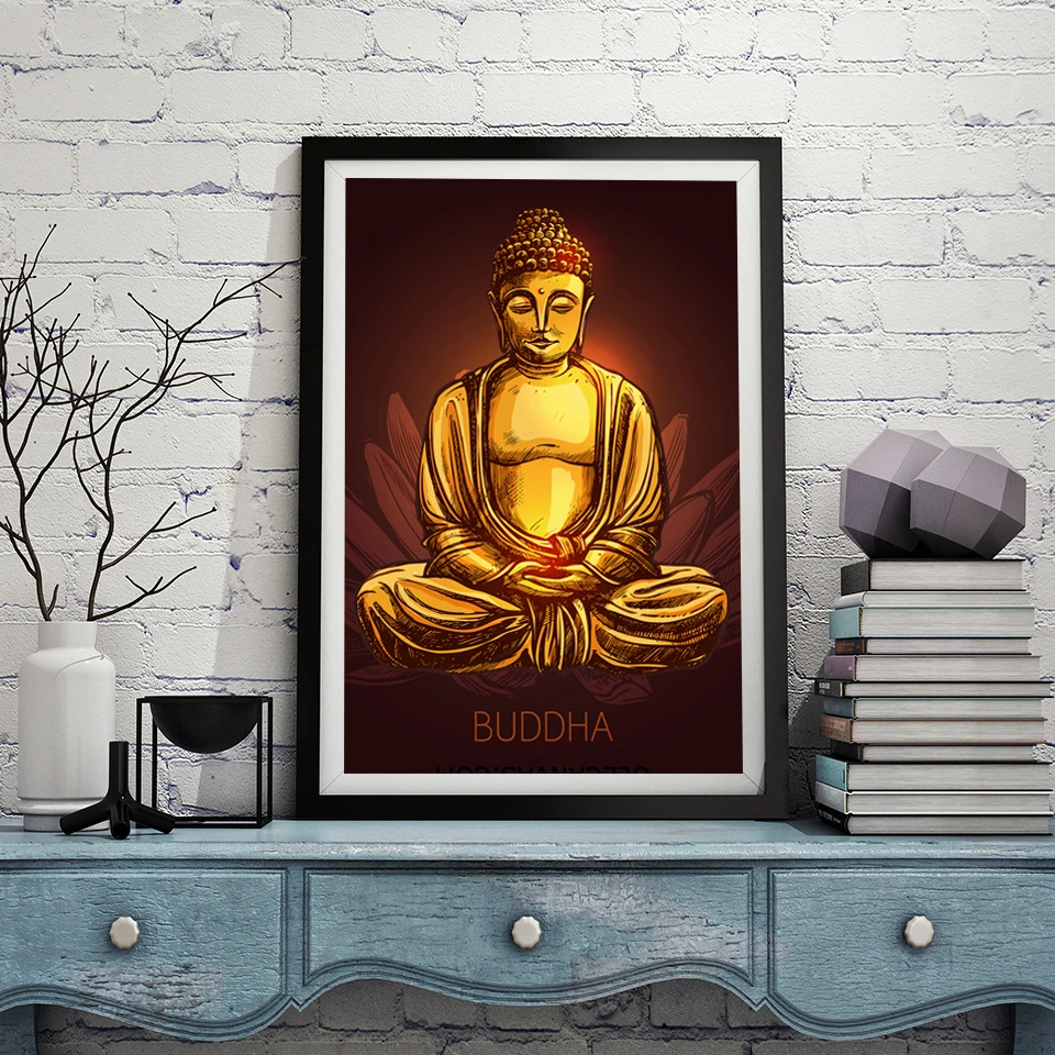 Абстрактная Религия Статуя Будды Печать на холсте Дзен Будда портрет настенные
