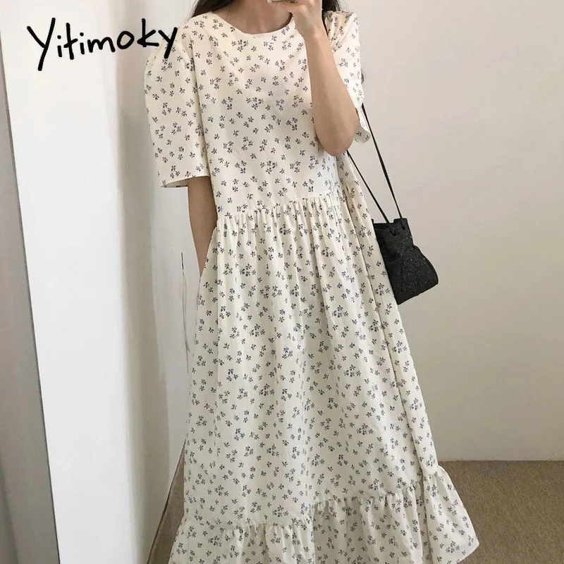 

Женское богемное платье макси Yitimoky, летнее черное платье с цветочным принтом, высокой талией, оборками и круглым вырезом, с пышными рукавами...