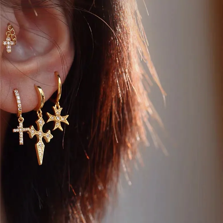 Серьги из стерлингового серебра 925 пробы модные с цирконием крестиком звезда