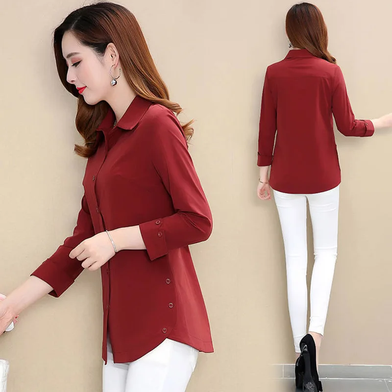 

Shirt women's design spring and autumn shirt 2021 new top light and simple solid color
