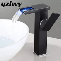 gzlwy led brass white black waterfall faucet bathroom faucet hotcold mixer crane bathroom sink faucetes taps washbasin faucet