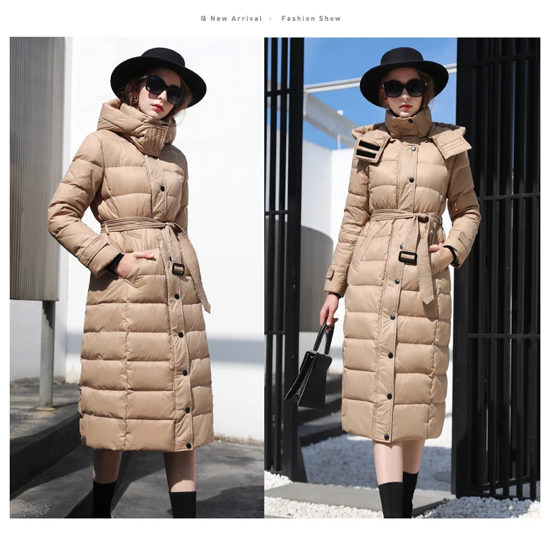 Женский пуховик длинный зимний пуховик женский с капюшоном корейский Черный пуховик для женщин теплые парки зимняя верхняя одежда