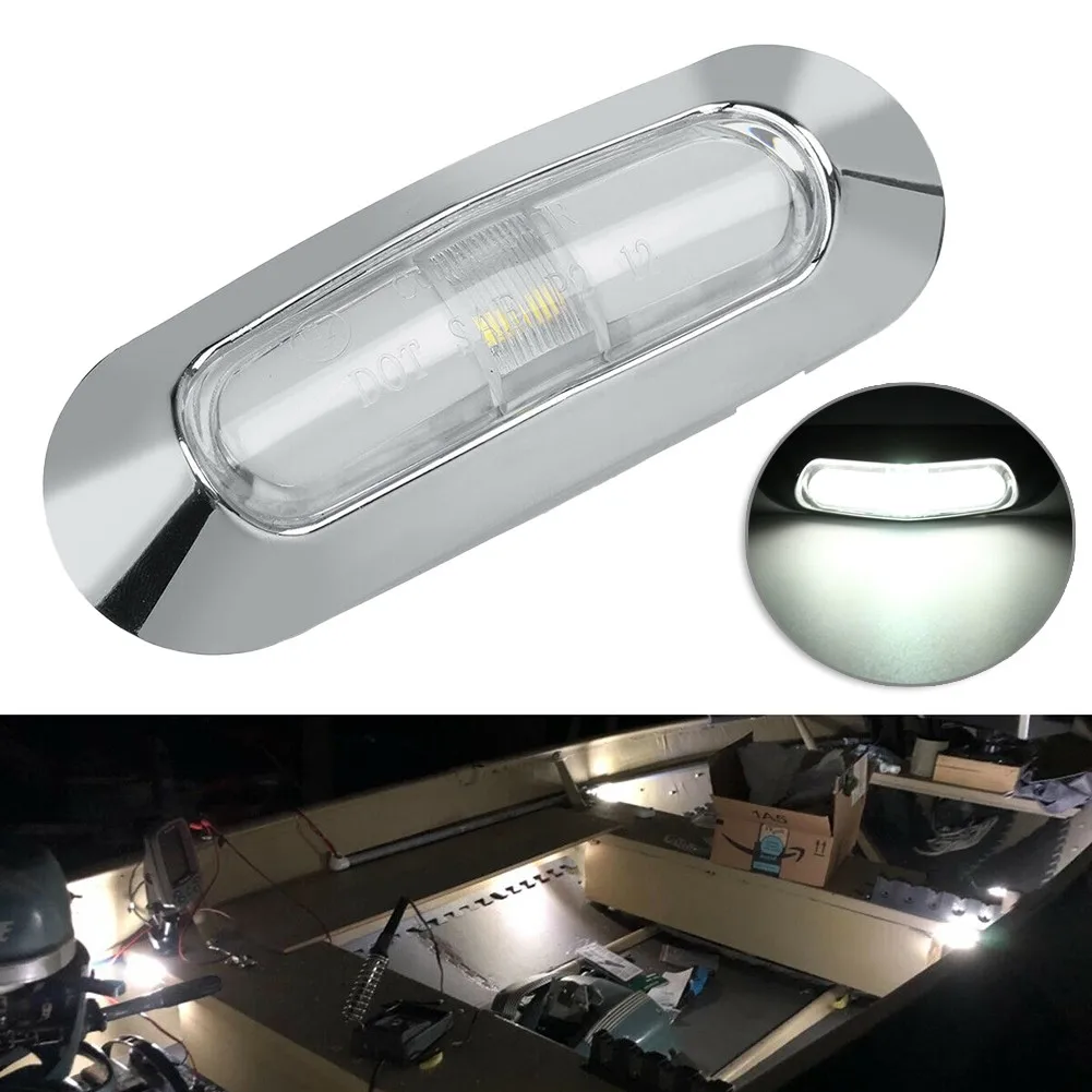 

W/ Chrome Bezel Side Marker Lights 10 Set 4 LEDs White 6000K Trailer Buses