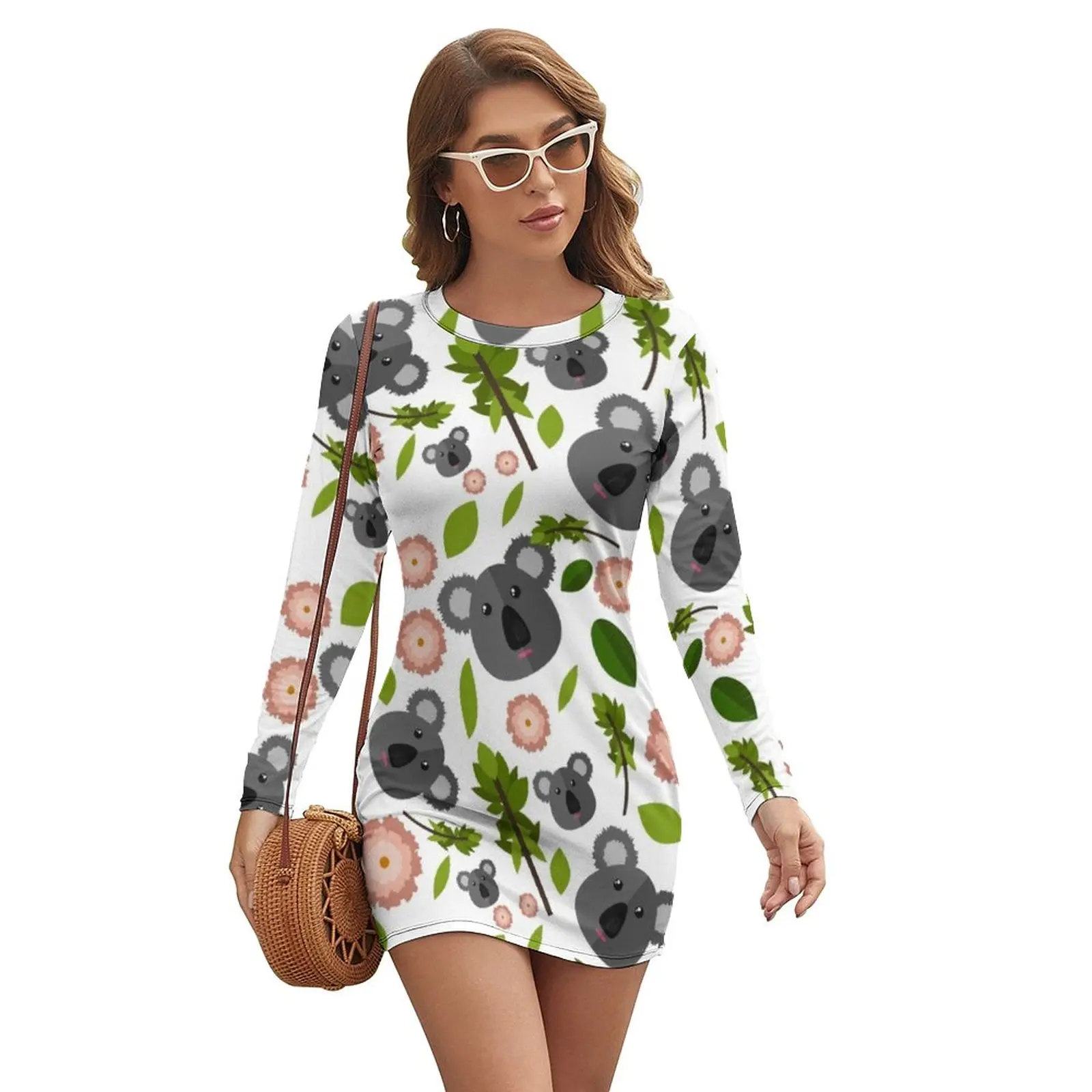 

Платье Koala с длинным рукавом, оптовая продажа, женское облегающее платье из спандекса с принтом