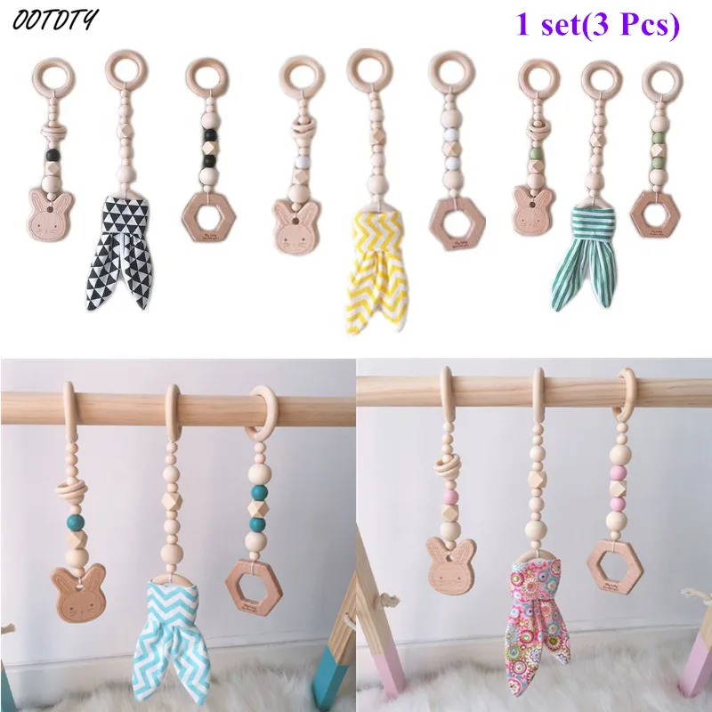 3Pcs/Set Nordic Cartoon Baby Wooden Rabbit Ear Toy Pendant Gym Fitness Rack Ornament Toddler Infant Room Decorations | Игрушки и хобби