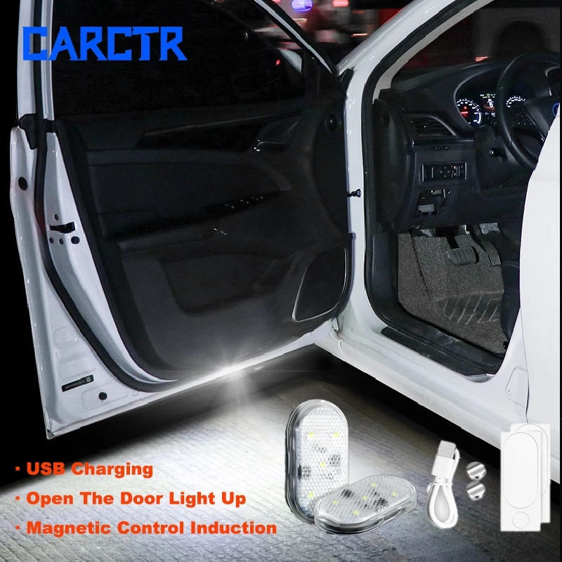 

CARCTR 4Pcs Car Openning Door Light USB Charging Wireless Magnetic LED Car Door Welcome Light Safety Anti-collision Signal Lamp