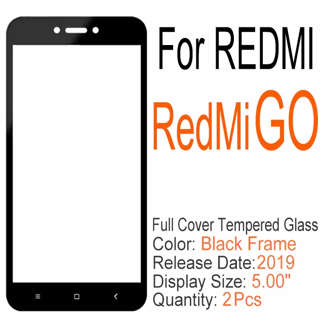 RedMi GO Black 2 шт полное покрытие из закаленного стекла для Xiaomi redmi 6 6A 7 7A K20 Note 6 7 Pro, Защитное стекло для экрана для redmi S2 GO Y3 - Цвет: RedMi GO Black