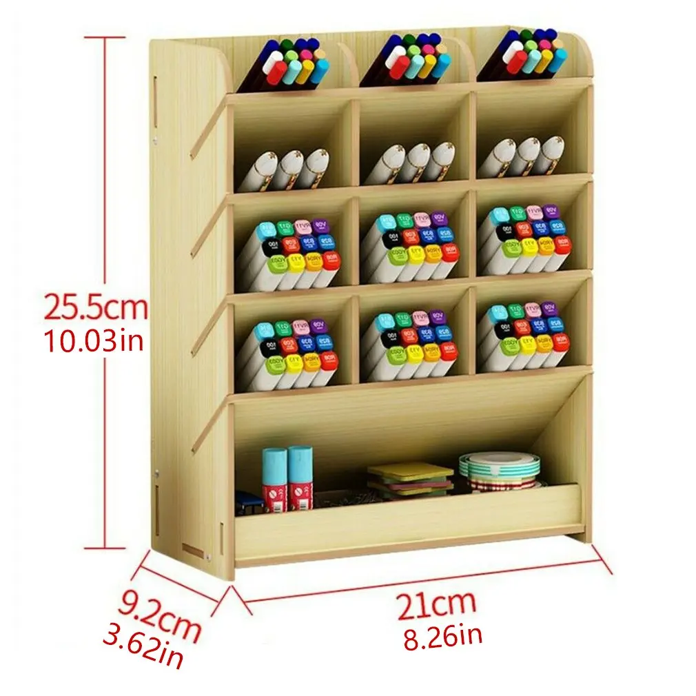 

Office Desk Wooden Organizer Simple Multi-Divided Office Desktop Brush Storage Container Pen Pencil Holder DIY Gift