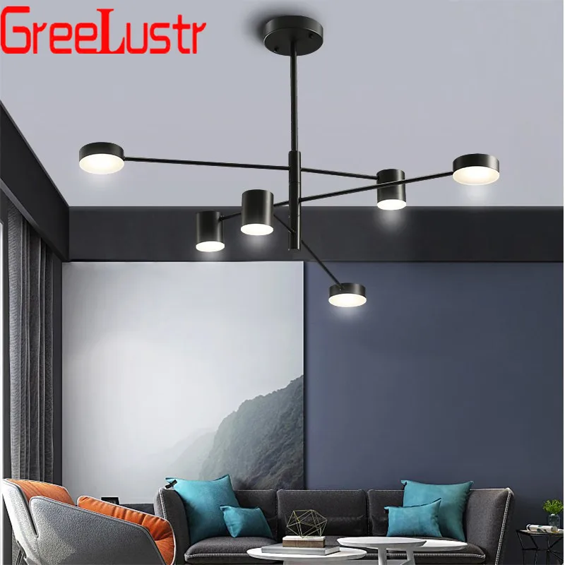 

Home Fashion Design Rotate Led Ceiling Suspended Chandelier Light Lamp Black White Hanglamp Lustre for Hall Kitchen Living Room