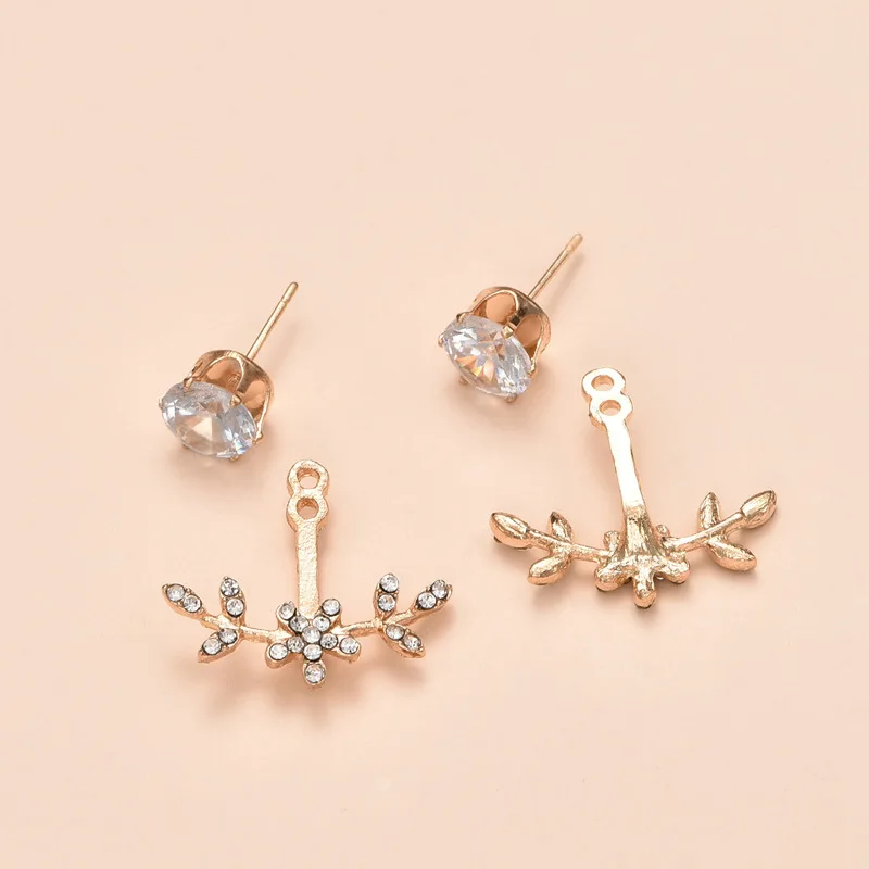 

2021 New Fashion Gold Set Crystal Zircon Flower And Leaf Earrings For Women's Simple Fashion Wedding Jewelry Accessories