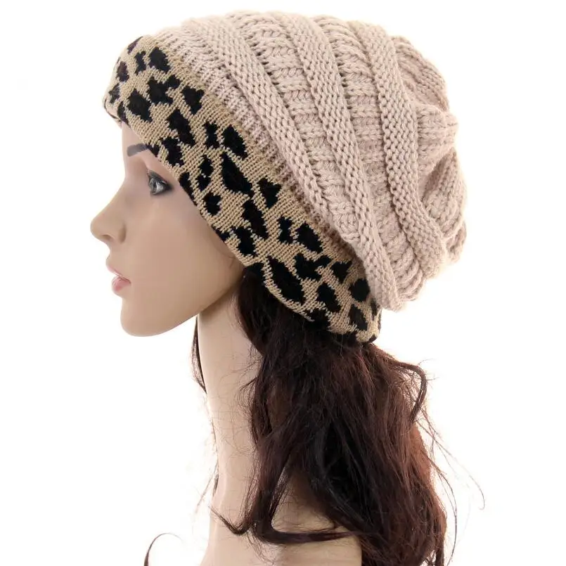 Новая осенне зимняя трикотажная шапка из акрила с леопардовым принтом