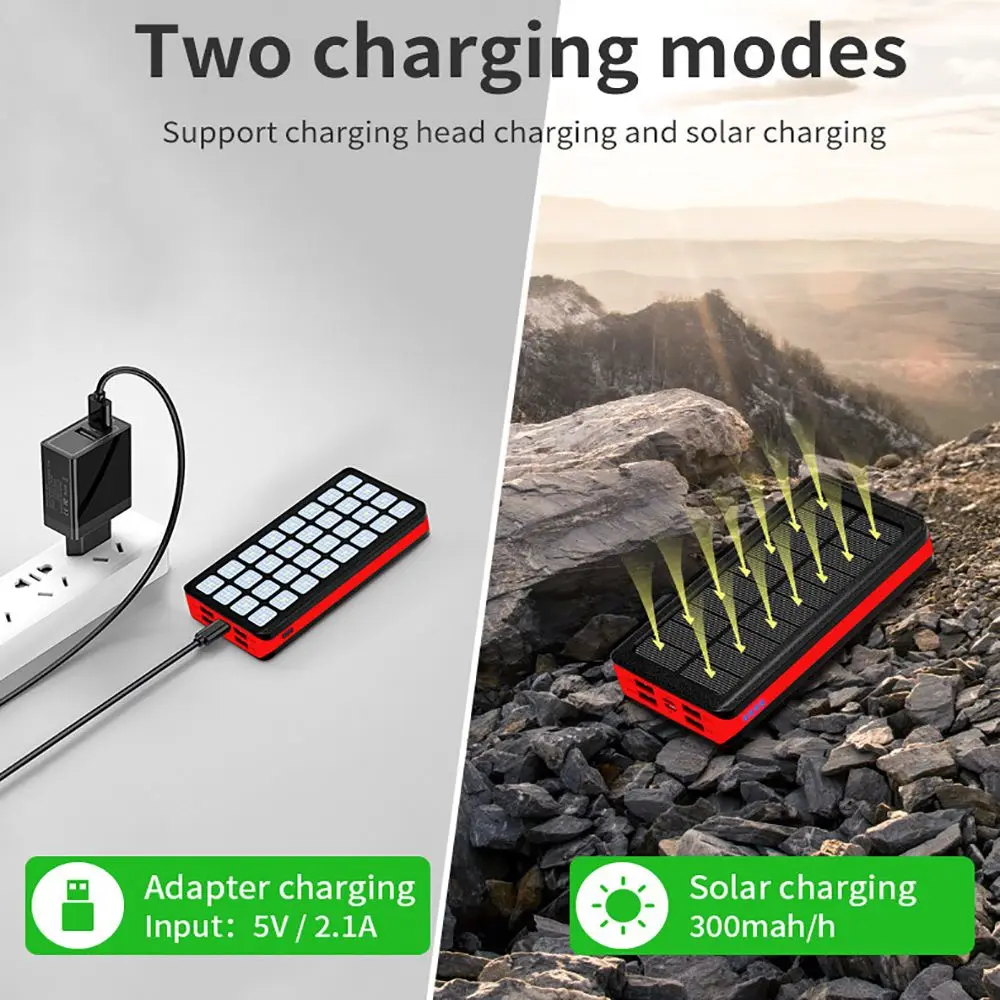 Kaufen PINZHENG 30000mAh Solar Power Bank Wasserdicht Vier USB Ausgang LED Taschenlampe Leichter Externe Batterie Für IPhone Xiaomi Samsung