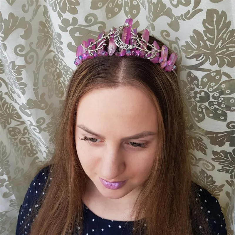 

Quartz Crystal Mystic Moon Branch Hair Comb Metal Crystal Headpiece Bohemian Headdress Crystal Hair Accessories Boho Bridal