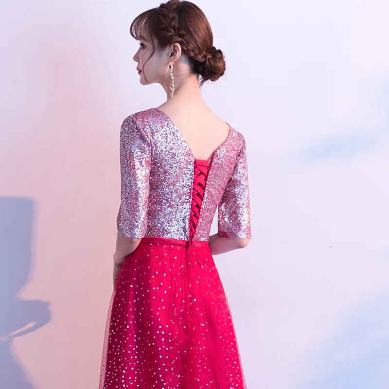 

Women's Vintage V Neck Slim Diamond Pieces Sequins Gradient Evening Party Maxi Dress Elegant Chorus Long Dresses