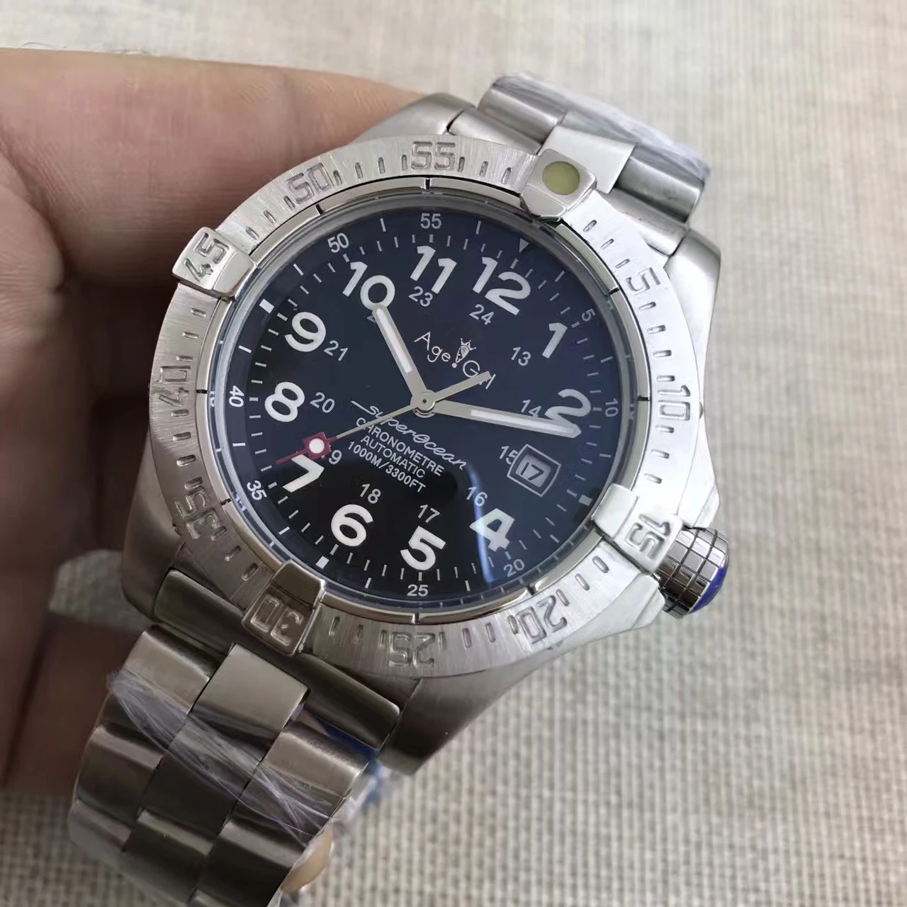 Silver Black Роскошные брендовые новые черные синие автоматические механические мужские часы, браслет из нержавеющей стали, спортивные часы с сапфиром AAA - Цвет: Silver Black