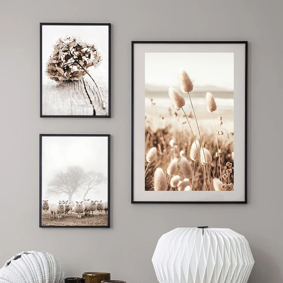 Настенная картина с изображением цветов тростника озера овцы гор цитаты