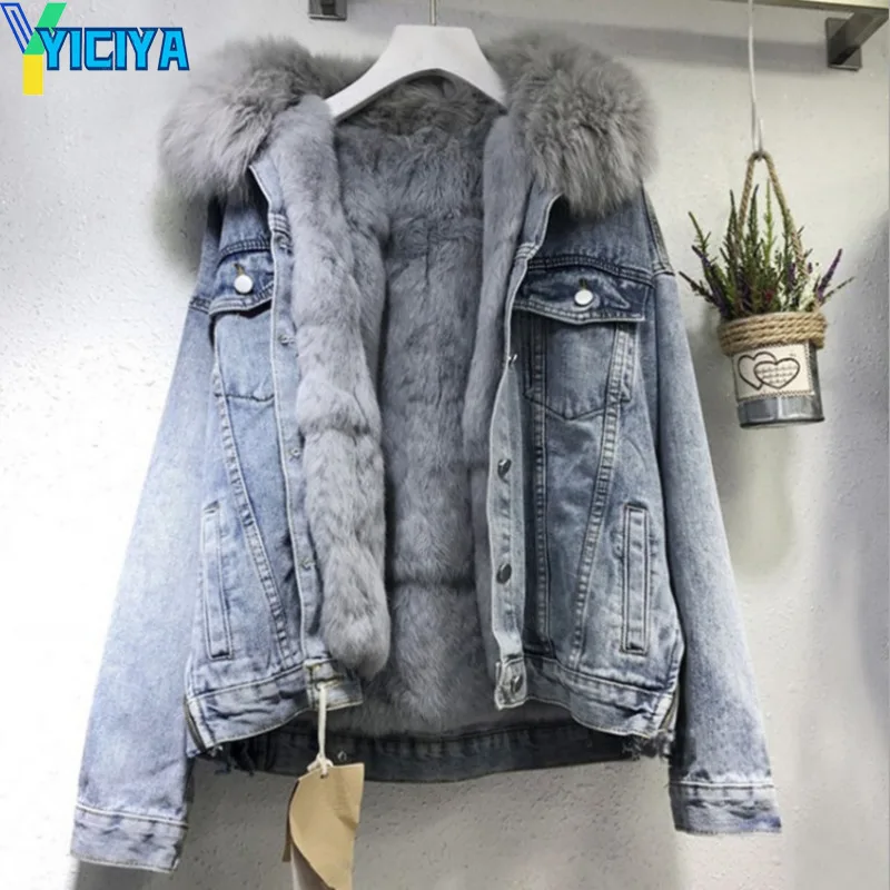

YICIYA thick warm denim parkas female winter oversized detachable padded warm coat denim jacket women's jeans Y2k met jean women