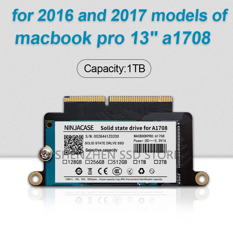 

NEW 128GB 256GB 512GB 1TB SSD for Macbook Pro Retina 13.3" 2016 2017 Year A1708 Solid State Disk PCI-E EMC 3164 EMC 2978