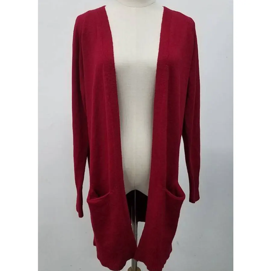 red Women's sweater long solid color large pocket knit cardigan sweater - Цвет: red