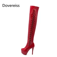 summer for woman new fashion sexy pointed toe red white clear heels boots stilettos heels over the knee boots big size 52