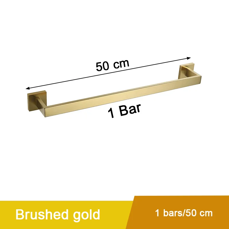 Brushed gold 1Bar 50 Ванная комната черный настенный держатель для полотенец из нержавеющей стали простой квадратный дизайн держатель для полотенец - Цвет: Brushed gold 1Bar 50