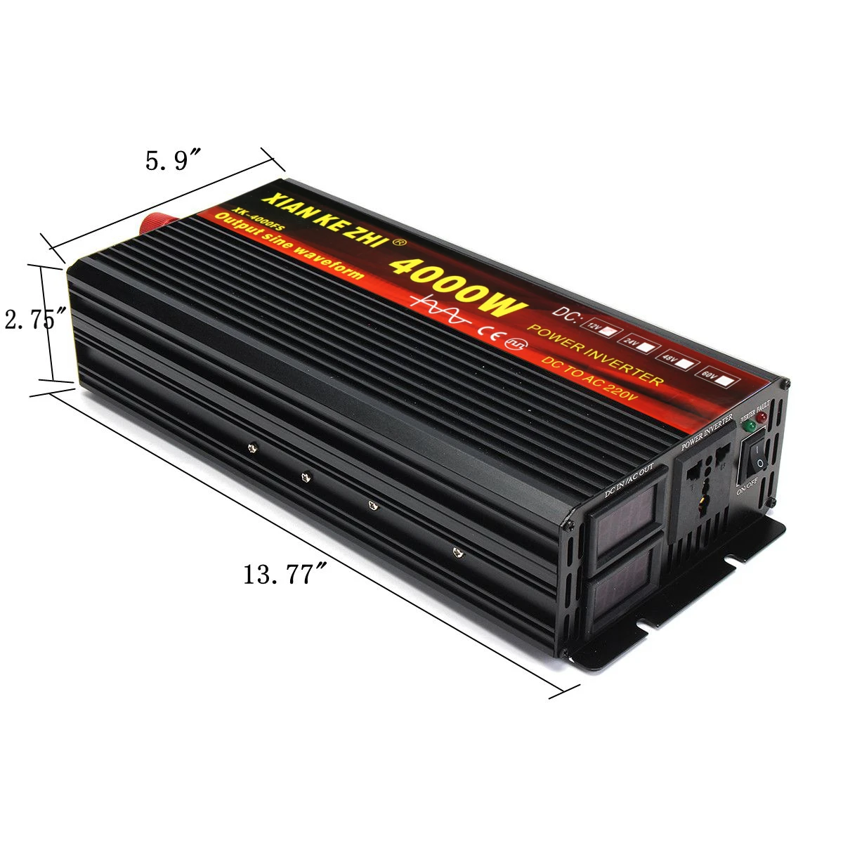 Инвертор 12 V/24 V 220V 2000/3000/4000W Напряжение трансформатор с немодулированным синусоидальным сигналом Мощность инвертор DC12V к переменному току 220V преобразователь+ 2 светодиодный Дисплей