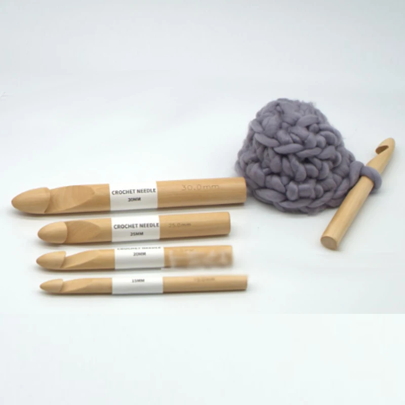 

4pcs/Set 15/20/25/30mm Bamboo Crochet Hook Super Thick Cylindrical Knitting Needle Weaving Tool for DIY Craft Scarf Sweater