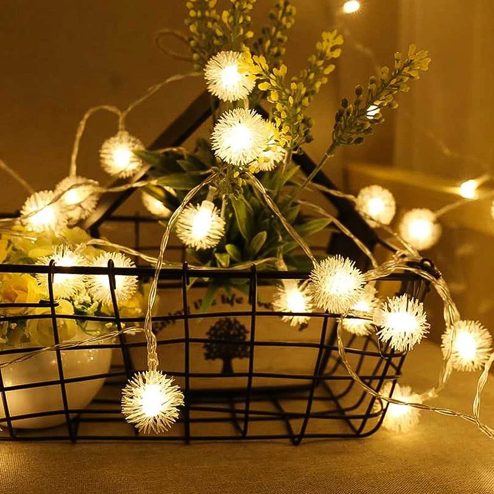 

Special Christmas Holiday Decoration Garland Lights Hairy Ball Dandelion LED Fairy String Light For Home Indoor Lighting